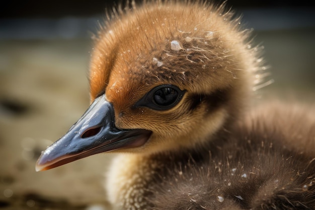 Foto nahaufnahme von weichen federn neugeborener vögel mit hervorschauendem schnabel und augen, erstellt mit generativer ki