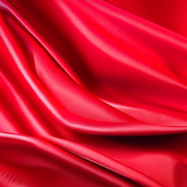 Nahaufnahme von wellenförmigem Hintergrund aus roter Seide oder Satinstoff oder Hintergrund aus drapiertem Stoff aus roter Seide