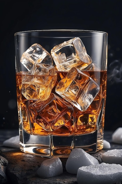 Nahaufnahme von Whisky und Eis auf Felsen Generative KI