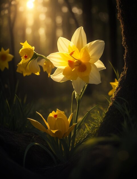 Nahaufnahme von Wildblumen im Wald