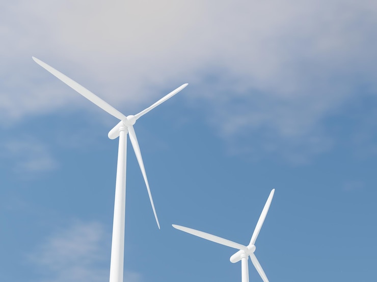 Foto nahaufnahme von windturbinenblättern vor einem klaren blauen himmel