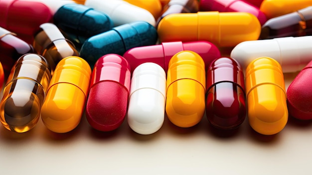 Nahaufnahmefoto einer Vielzahl von Pillen für medizinische Bilder im menschlichen Gesundheitswesen
