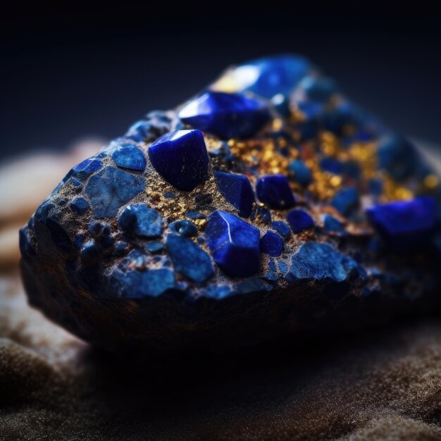 Nahaufnahmefoto von Lapislazuli-Mineralstein makrogenerativer KI