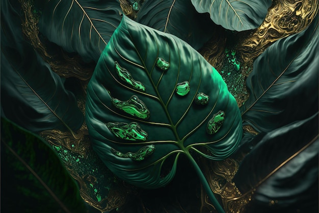 Nahaufnahmemakrobeschaffenheit des luxuriösen grünen Blattes in der wundersamen Fantasieeinstellung