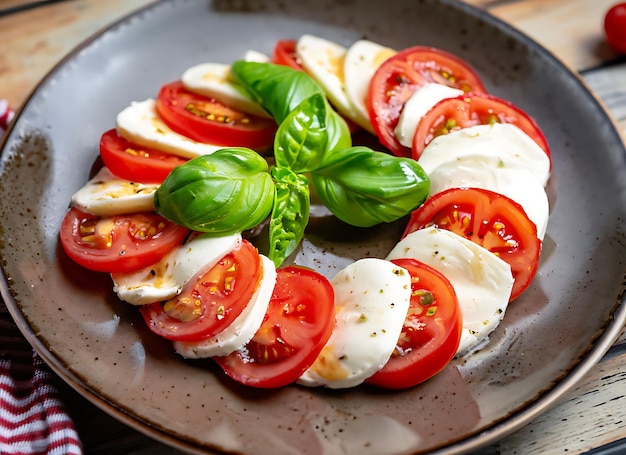Foto nahaufnahmen von italienischem gourmet-caprese-salat mit kirschtomaten und mozzarella-käse