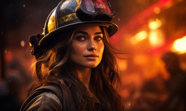 Nahaufnahmeporträt einer glücklichen Feuerwehrfrau in der Feuerwache