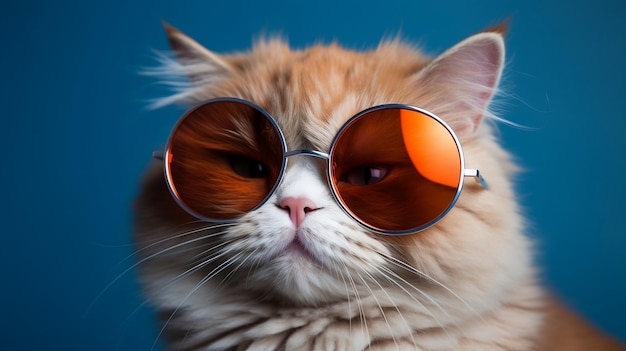 Nahaufnahmeporträt einer lustigen intelligenten Katze mit Sonnenbrille Ai