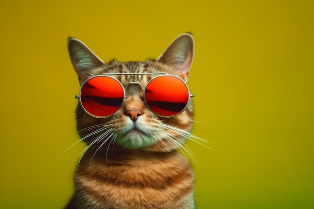 Nahaufnahmeporträt einer lustigen Katze mit Sonnenbrille Internationaler Katzentag