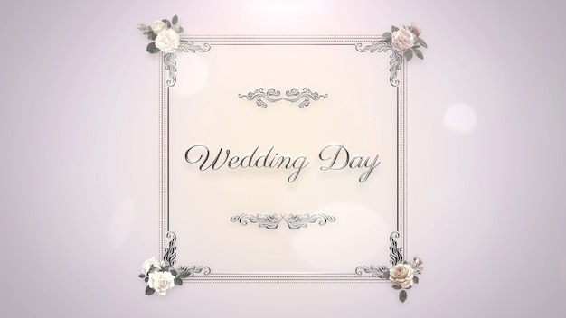 Nahaufnahmetext Hochzeitstag und Rosenblüten, Hochzeitshintergrund