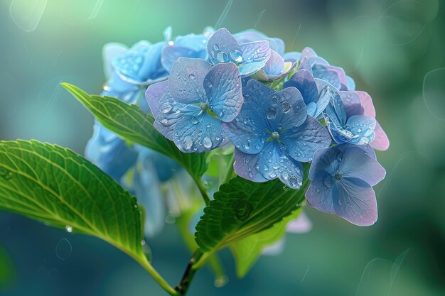 Nahaufsicht Schöne Farben Hydrangea isoliert mit Wassertropfen auf den Blütenblättern