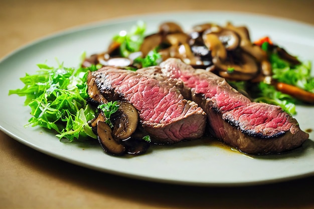 Nahrhaftes Essen in Form von grünem Salat mit Fleisch und Gemüse