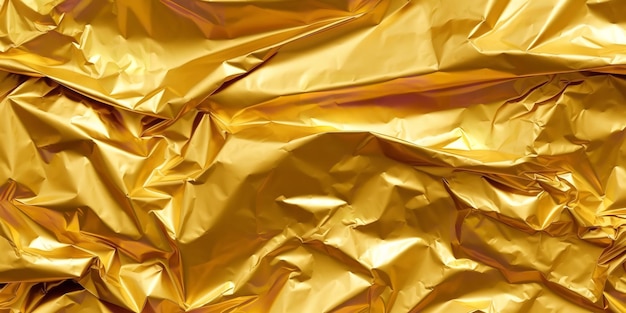 Nahtlose Blattgoldtextur für den Hintergrund Metallfolie in einem sich wiederholenden, zerknitterten goldgelben Design Generative Ai