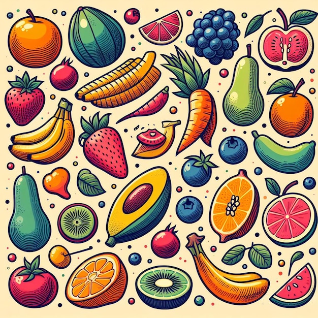 Foto nahtlose endlose früchte amp gemüse muster dekor vektorkunst illustration avatar icon tapete pic