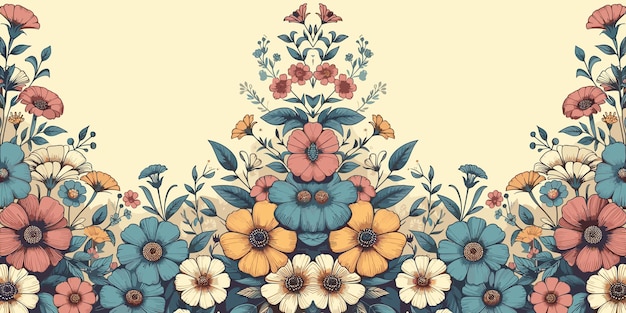 Nahtlose Grenze mit Blumen und Schmetterlingen dekorativer Blumengarten Vektorillustration in Retro