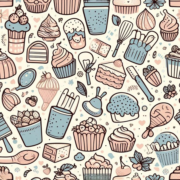 nahtlose köstliche Kekse Bäckerei Muffin Kuchen Kuchen Vektorkunst Illustration Ikonen Bild Tapeten