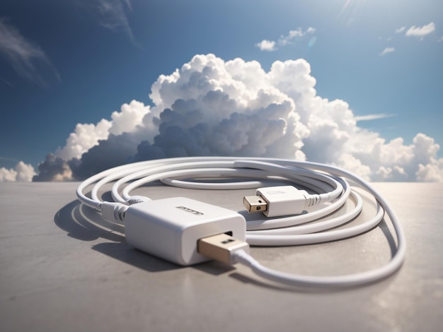 Nahtlose Konnektivität Weiße Wolke mit verbindendem USB-Kabel