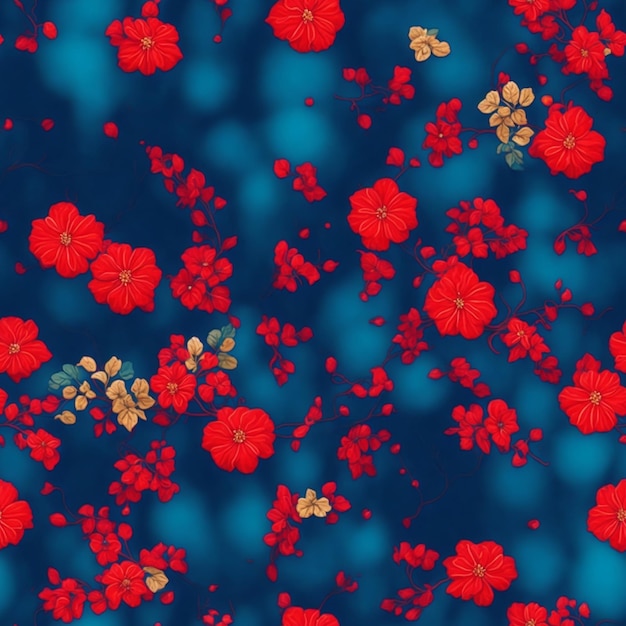 Nahtlose Muster aus blauen und roten Blüten