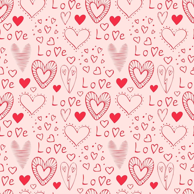 Nahtlose Muster-Doodle-Herzen. Trendiger Druck für Verpackungsdesign, Stofftextilien, Abdeckungen, Aufkleber, Sublimationen, Valentinstag, Liebe, Hochzeit