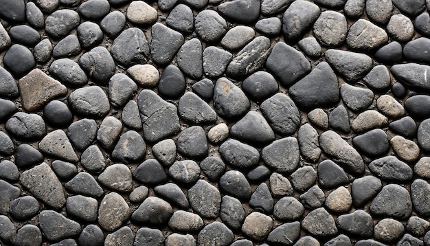 Nahtlose Textur aus Kieselsteinen Hintergrund für Design schwarze Kieselsteine Steinmauer schmücken Textur