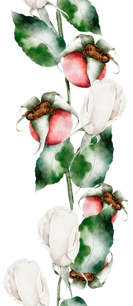 Nahtloser Aquarellrand mit Illustration einer blühenden Wildrose