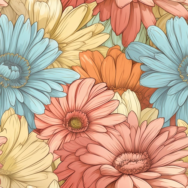 nahtloser blumiger Hintergrund mit bunten Blumen in Pastellfarben generativer Ai.