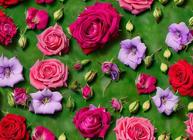 Nahtloser floraler Stoffmusterhintergrund, inspiriert von einem Bauerngarten mit einer bezaubernden Rosenmischung