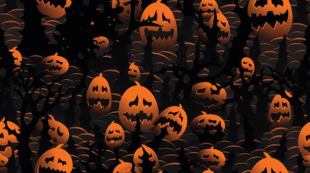 Nahtloser Halloween-Hintergrund mit Kürbissen und Bäumen