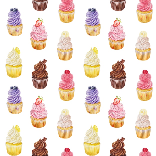 Nahtloser Hintergrund des Aquarells mit Cupcakes