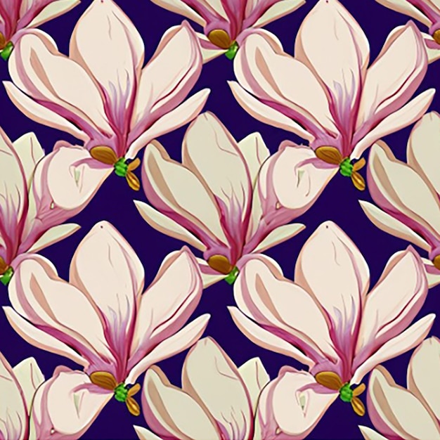 Nahtloser Hintergrund mit einem zarten Muster aus blühenden Magnolieblumen in weichen Pastellfarben vor einem ruhigen Hintergrund