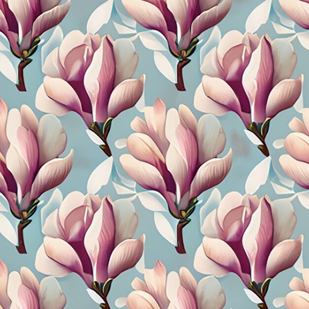 Nahtloser Hintergrund mit einem zarten Muster aus blühenden Magnolieblumen in weichen Pastellfarben vor einem ruhigen Hintergrund