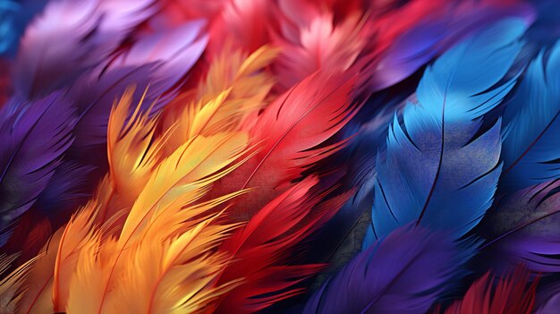 Nahtloser Hintergrund mit Federn in verschiedenen Farben Top View glatte Textur Generative KI