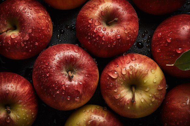 Nahtloser Hintergrund mit frischen Äpfeln, geschmückt mit glitzernden Wassertropfen. Gesundes Ernährungskonzept