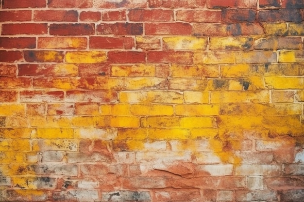 Nahtloser Mustertexturhintergrund mit einer alten gelben und roten Backsteinmauer