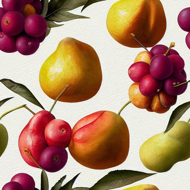 Nahtloser stilisierter Hintergrund mit verschiedenen tropischen Früchten. Mischung aus buntem Hintergrund der Früchte
