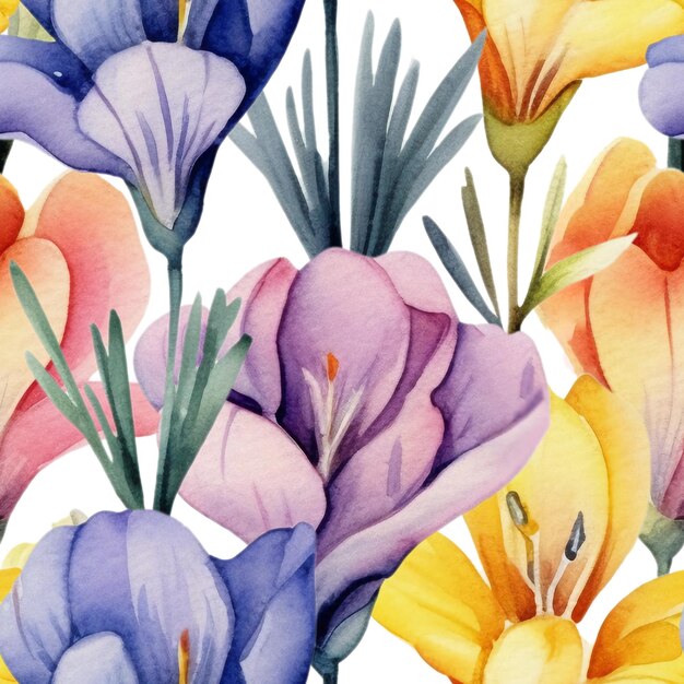 Nahtloses Aquarellmuster der Freesia-Blume für den Textildruck