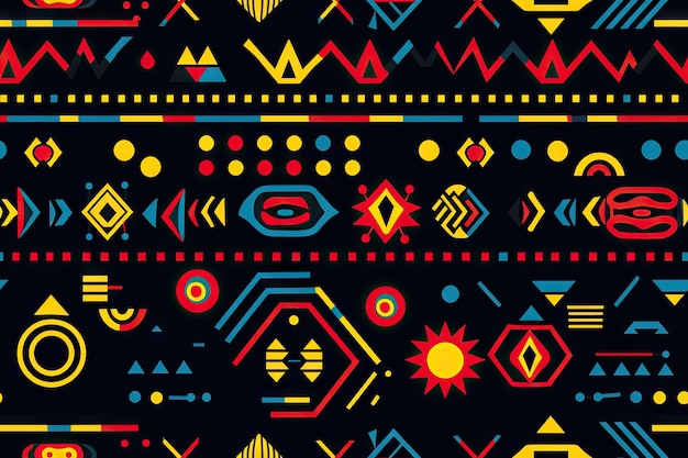 Nahtloses aztekisches Muster, das sich wiederholende Stammesdesigns, geometrische, traditionelle, durchgehende Tapeten