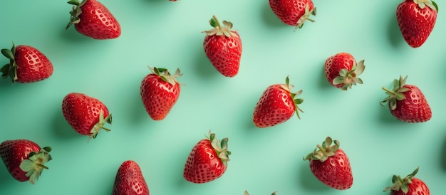 Nahtloses Bild von frischen organischen Erdbeeren auf einem lebendig grünen Hintergrund, erzeugt von KI