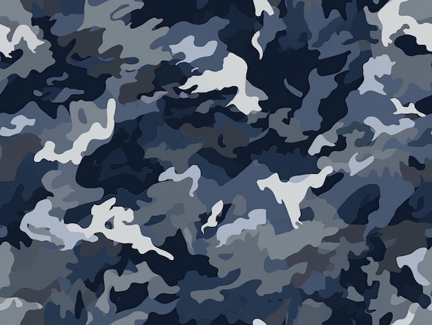 Nahtloses blaues Muster mit sich wiederholendem Hintergrunddesign für militärische Jagdtarnungen. Generative KI