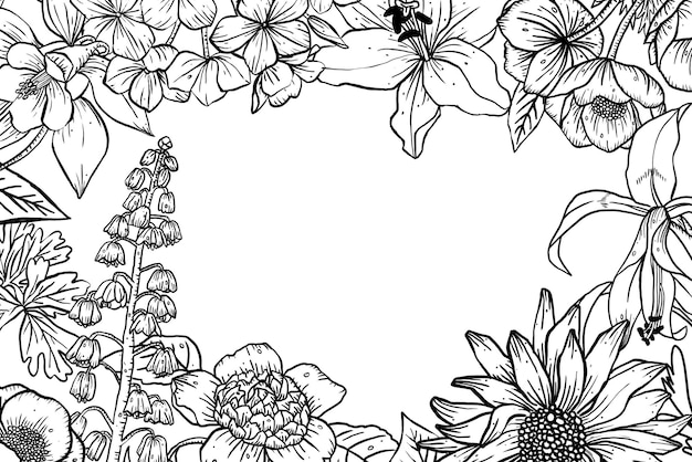 Nahtloses Blumenmuster png-Collage-Element Linienkunstdesign durchsichtiger Hintergrund