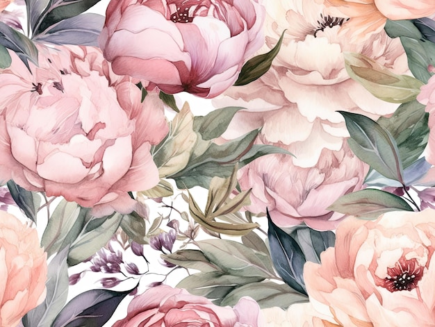 Nahtloses botanisches Muster Blumen Illustration Tapete Hintergrunddesign Generative KI