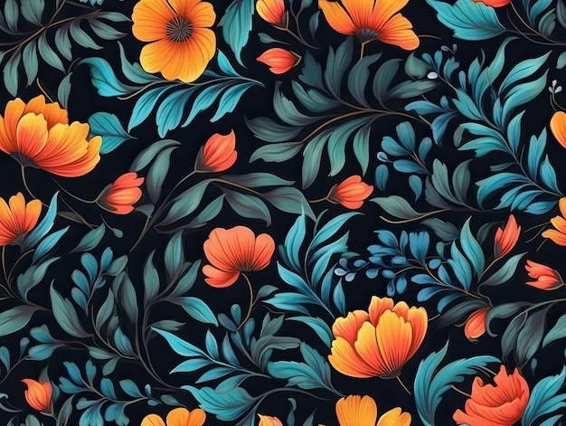 Nahtloses botanisches Muster Blumen Illustration Tapete Hintergrunddesign Generative KI
