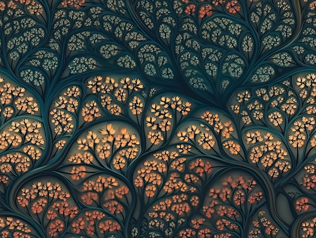 Nahtloses botanisches Muster mit wunderschönem Baum-Hintergrund aus digitalem Papier. Generative KI