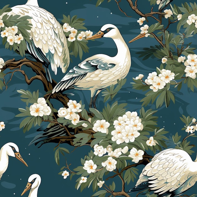 Foto nahtloses chinoiserie-muster mit vogel-generativ-ai