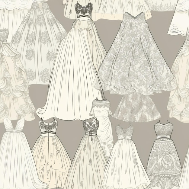 Nahtloses Hochzeitsmuster mit Brautkleidern für Braut und Bräutigam passt zur generativen KI