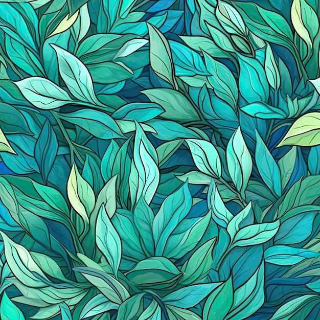 Nahtloses Muster aus frischen grünen Blättern im Hintergrund. Ideal für umweltfreundliche Designs. Generative KI