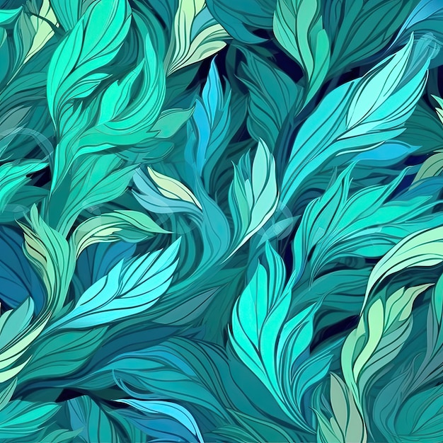 Nahtloses Muster aus frischen grünen Blättern im Hintergrund. Ideal für umweltfreundliche Designs. Generative KI