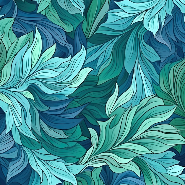Nahtloses Muster aus frischen grünen Blättern im Hintergrund. Ideal für umweltfreundliche Designs. Generative KI