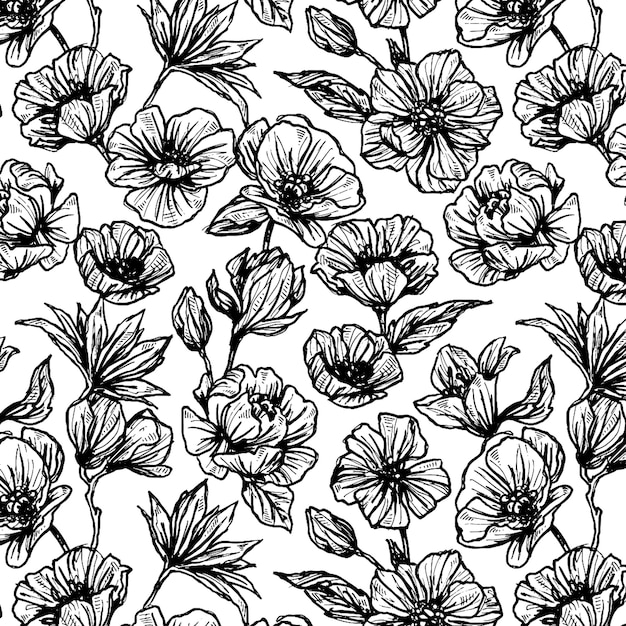 nahtloses Muster Blumenblüte Blätter Illustration Gekritzel Tier Natur für Tapete Hochzeit Einladung Geschenkpapier