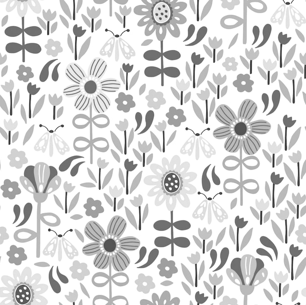 nahtloses Muster Blumenblüte Blätter Illustration Gekritzel Tier Natur für Tapete Postkarte Grußkarten Hochzeit Einladung Geschenkpapier