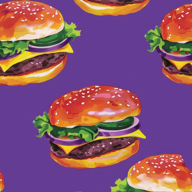 Nahtloses Muster Burger auf lila Hintergrund